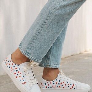 Soludos White Sneakers Red Blue Heart Accents ❤️🤍💙 sz 8.5